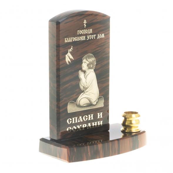 Оберег с подсвечником &amp;quot;Благослави этот дом&amp;quot; камень обсидиан 123015