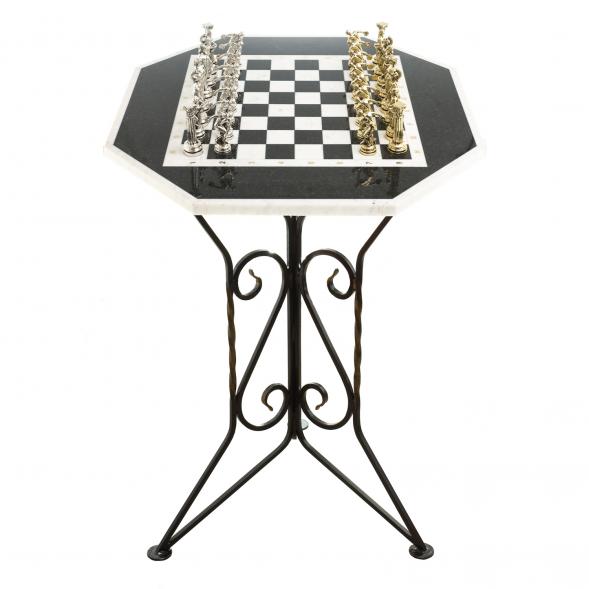 Шахматный стол &amp;quot;Дискобол&amp;quot; мрамор, змеевик на металлической подставке 123753