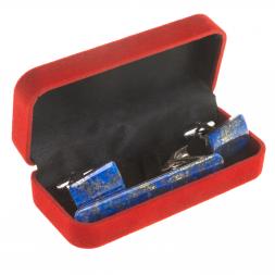 Набор запонки прямоугольные и зажим для галстука лазурит