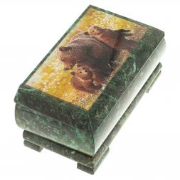 Шкатулка с иллюстрацией &amp;quot;Медведица с медвежатами&amp;quot; камень змеевик 17,5х9,5х7,5 см