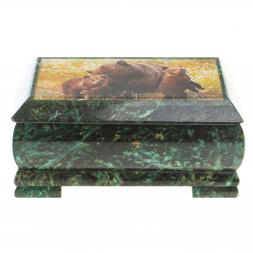 Шкатулка с иллюстрацией &amp;quot;Медведица с медвежатами&amp;quot; камень змеевик 17,5х9,5х7,5 см