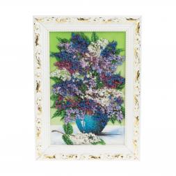 Картина из каменной крошки "Букет сирени" 20х30 см в багете зеленый фон