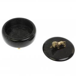 Шкатулка &amp;quot;Лев&amp;quot; из черного змеевика 15х15х11 см