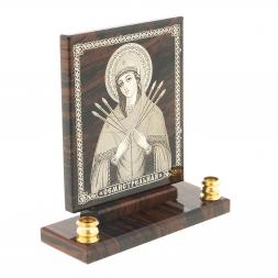 Икона настольная "Семистрельная" из обсидиана с подсвечниками