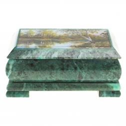 Шкатулка с иллюстрацией &amp;quot;Березы у реки&amp;quot; камень змеевик 17,5х9,5х7,5 см