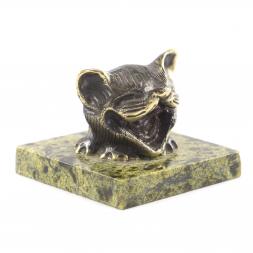 Настольная фигурка из бронзы &amp;quot;Кот улыбка&amp;quot; камень змеевик