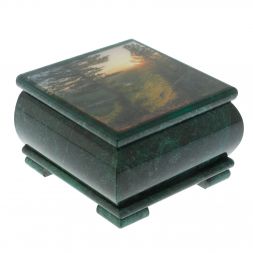 Шкатулка &amp;quot;Закат&amp;quot; из змеевика 13х13х8 см