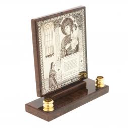 Икона настольная "Нечаянная радость" из обсидиана с подсвечниками