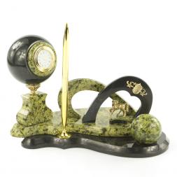 Письменный набор "Подкова" камень змеевик с шаром антистресс