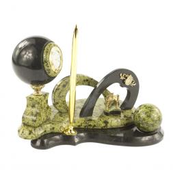 Письменный набор "Подкова" камень змеевик с шаром антистресс