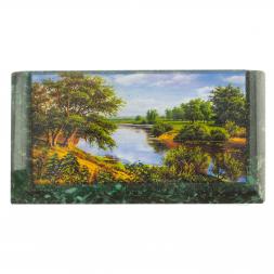 Шкатулка с иллюстрацией &amp;quot;Летний пейзаж&amp;quot; камень змеевик 17,5х9,5х7,5 см