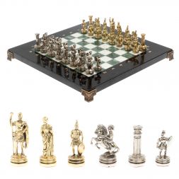 Шахматы &amp;quot;Римляне&amp;quot; фигуры золото / серебро доска 28х28 см из мрамора и змеевика