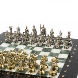 Шахматы &amp;quot;Римляне&amp;quot; фигуры золото / серебро доска 28х28 см из мрамора и змеевика