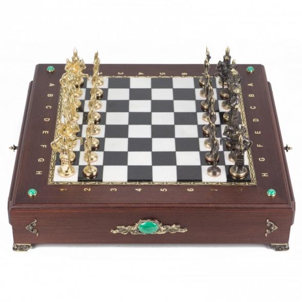 Подарочный шахматный ларец &amp;quot;Русские&amp;quot; фигуры из бронзы 119021