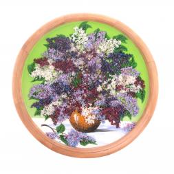 Декоративное панно на дереве &amp;quot;Сирень в горшке&amp;quot; 50 см  рисунок каменная крошка