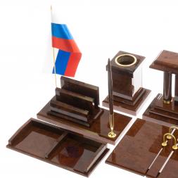 Настольный набор "Кабинетный" камень обсидиан коричневый