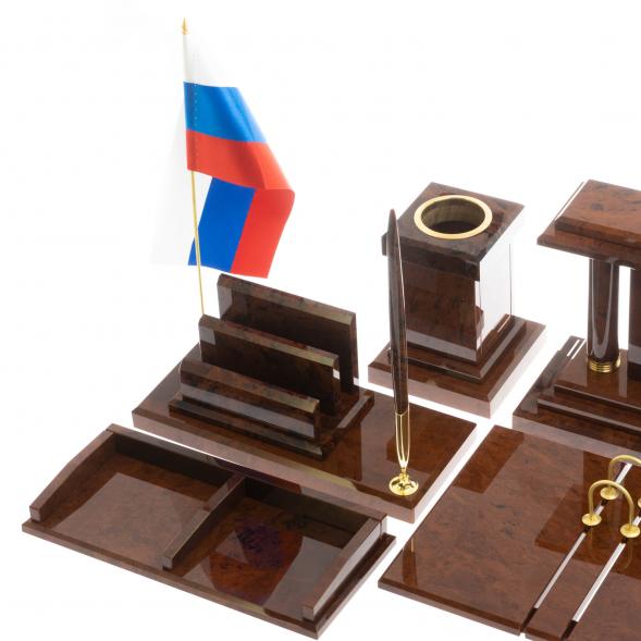 Настольный набор &amp;quot;Кабинетный&amp;quot; камень обсидиан коричневый 122214