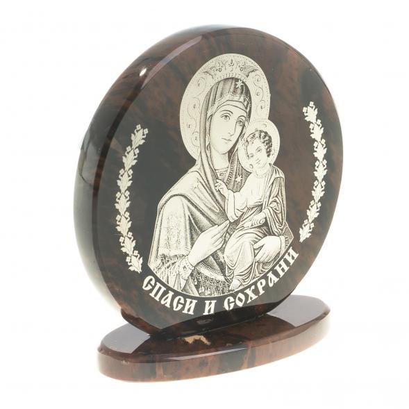 Икона настольная &amp;quot;Казанская БМ&amp;quot; камень обсидиан 6х2,5х6,5 см 123019