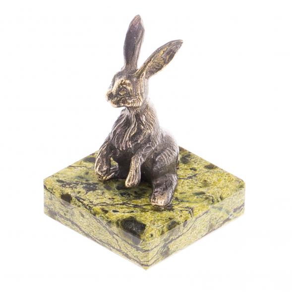 Статуэтка из бронзы &amp;quot;Зайчик сидит&amp;quot; камень змеевик 124813
