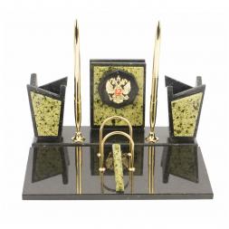 Письменный набор "Секретарь" с гербом РФ камень змеевик