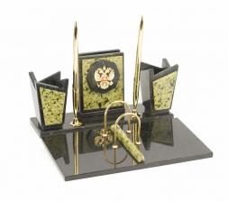 Письменный набор "Секретарь" с гербом РФ камень змеевик