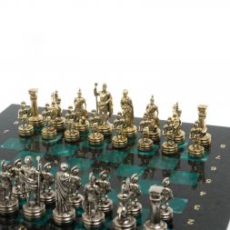 Шахматы &amp;quot;Римляне&amp;quot; фигуры золото / серебро доска 28х28 см из змеевика