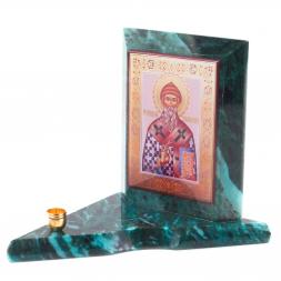 Икона с подсвечником Спиридон Тримифунтский из змеевика малая