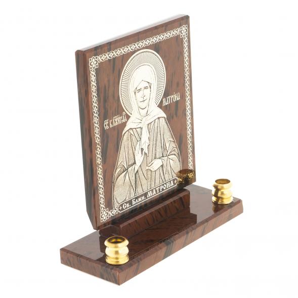 Икона настольная &amp;quot;Св. Матрона Московская&amp;quot; из обсидиана с подсвечниками 122903