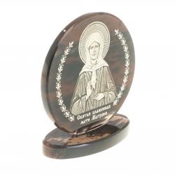 Икона настольная "Св. Матрона Московская" камень обсидиан 6х2,5х6,5 см