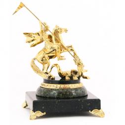 Бронзовая статуэтка "Георгий Победоносец" камень змеевик