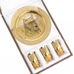 Подарочный набор "Волк" тарелка и 3 стопки перевертыша Златоуст
