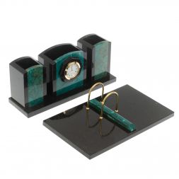 Настольный набор "Канцелярский" змеевик с часами