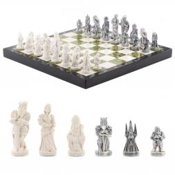 Оригинальные шахматы "Средневековье" камень змеевик мрамор 40х40 см