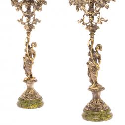 Бронзовые канделябры "Диана" 10 свечей на подставке из змеевика