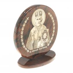 Икона настольная &amp;quot;Св. Николай Чудотворец&amp;quot; камень обсидиан 6х2,5х6,5 см