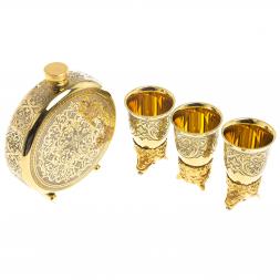 Подарочный набор &amp;quot;Волк&amp;quot; фляжка и 3 стопки перевертыша Златоуст