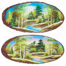 Картина на срезе дерева &amp;quot;Весна&amp;quot; горизонтальное 90-95 см рисунок каменная крошка