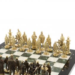 Шахматы подарочные &amp;quot;Богатыри&amp;quot; из мрамора и змеевика 44х44 см
