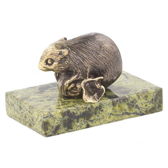 Статуэтка &amp;quot;Мышка на конфете&amp;quot; бронза змеевик 120131