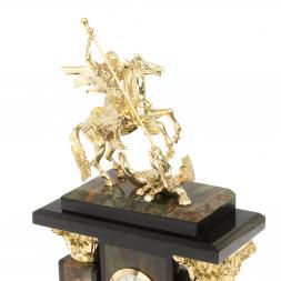 Каминные часы из яшмы "Георгий Победоносец" с бронзой