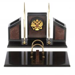 Письменный набор &amp;quot;Супер&amp;quot; с гербом РФ камень лемезит