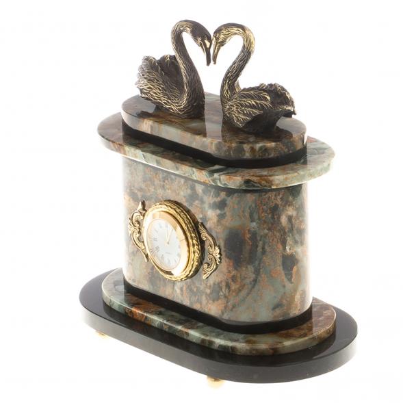 Часы &amp;quot;Пара лебедей&amp;quot; бронза офиокальцит 124594