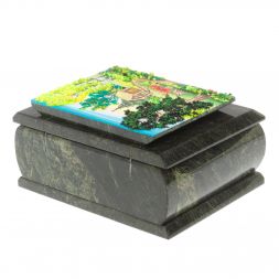 Шкатулка с рисунком &amp;quot;Летний домик в лесу&amp;quot; из змеевика 16х12х7,5 см