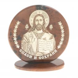 Икона настольная "Спаситель" камень обсидиан 6х2,5х6,5 см