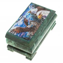 Шкатулка с иллюстрацией &amp;quot;Горные орлы&amp;quot; камень змеевик 17,5х9,5х7,5 см