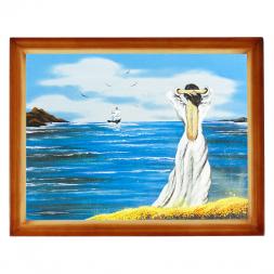 Картина "Девушка у моря" багет дерево 36х46 см, каменная крошка