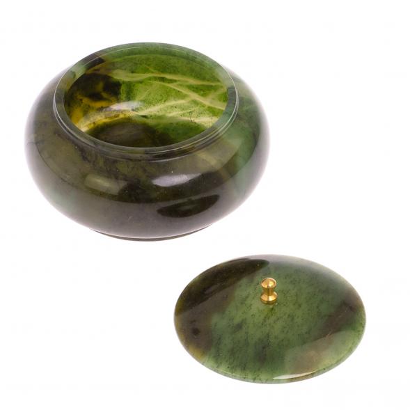 Шкатулка круглая из нефрита 11х11х6,5 см 125325