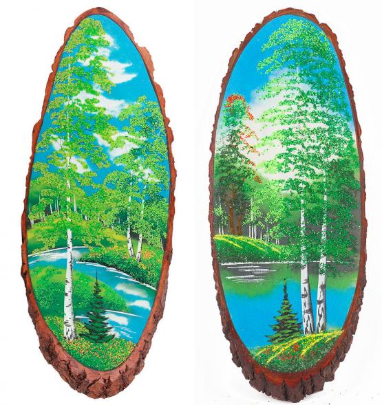 Панно на срезе дерева &amp;quot;Лето&amp;quot; вертикальное 85-90 см каменная крошка 111105