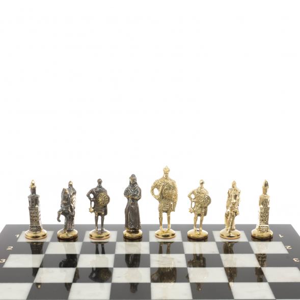 Шахматы с фигурами из бронзы &amp;quot;Русские&amp;quot; доска мрамор долерит 37х37 см 129724