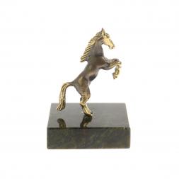 Статуэтка из бронзы "Лошадка на дыбах" змеевик